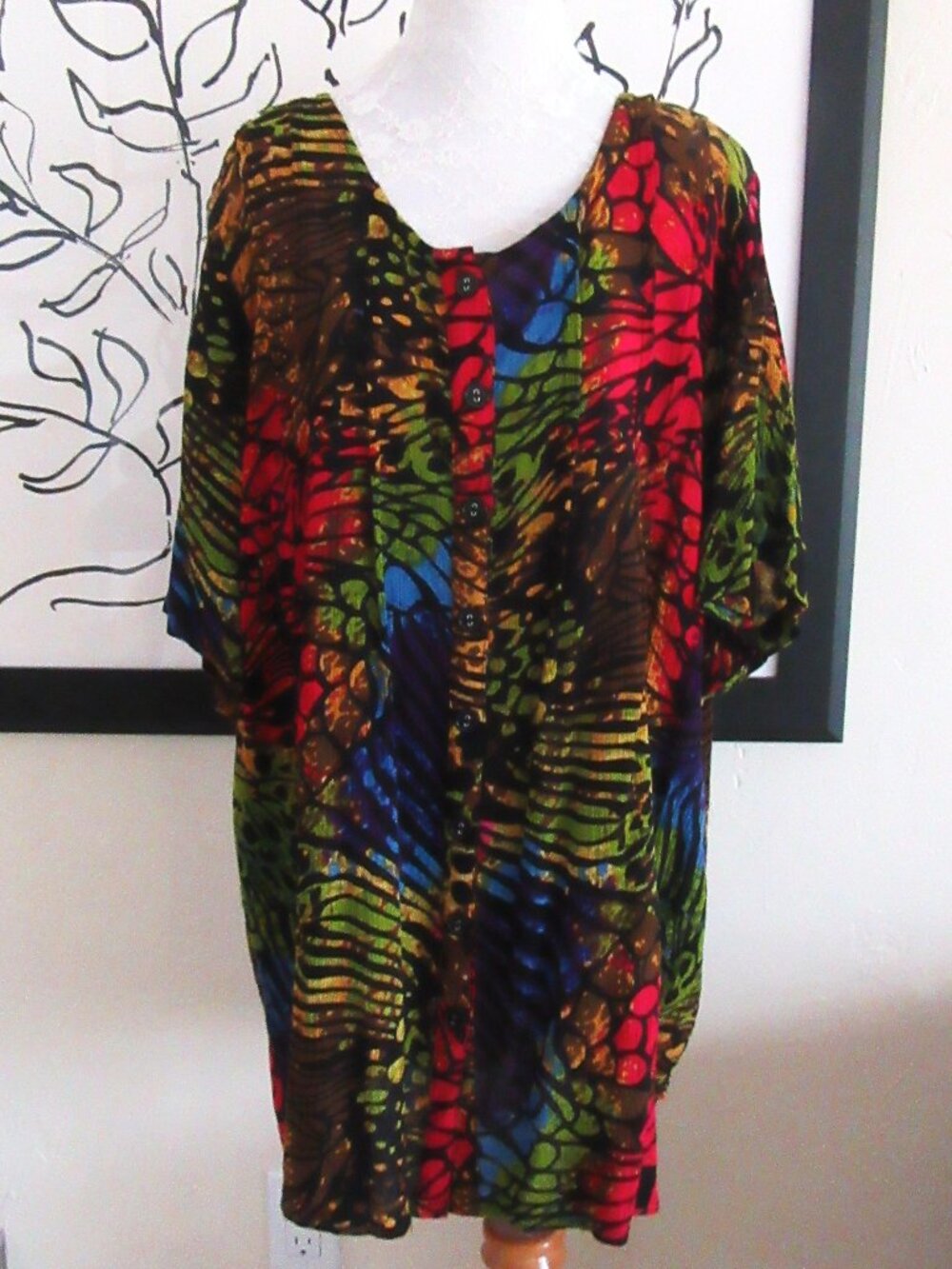 ROAMAN'S tunic length woman's crinkle rayon colorful shirt top - 16W